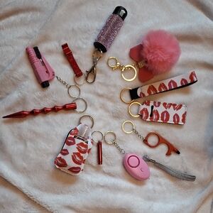 Pink and Red Safety Keychain Set with Lip Print w/Pepper spray